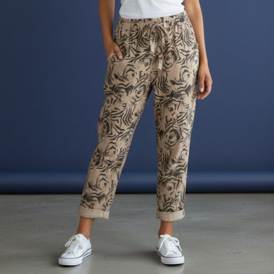 DEMI VISCOSE STRETCH LINEAR FLORAL PANTS