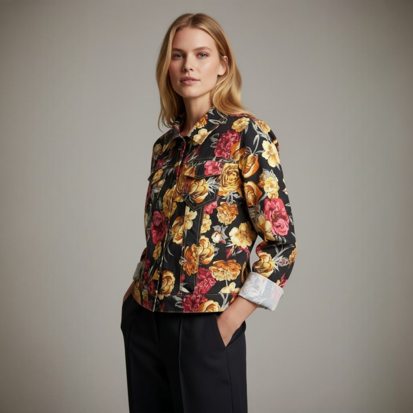 COTTON SATEEN FLORAL LIGHTWEIGHT SUMMER JACKET