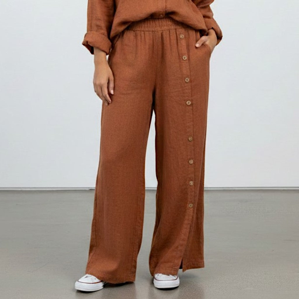 ROSAMOND LINEN BUTTON DETAIL PANTS