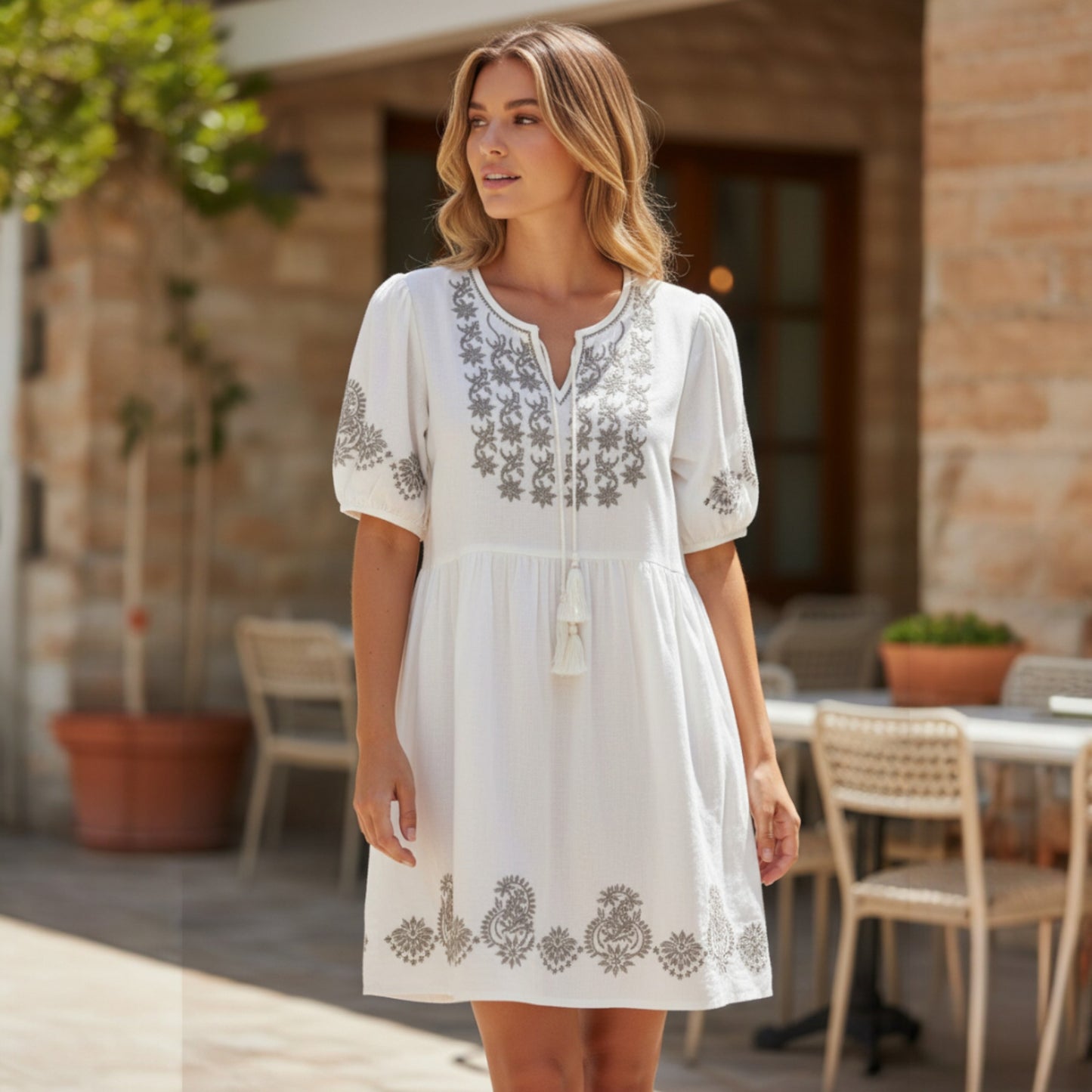 LINAH COTTON EMB DRESS