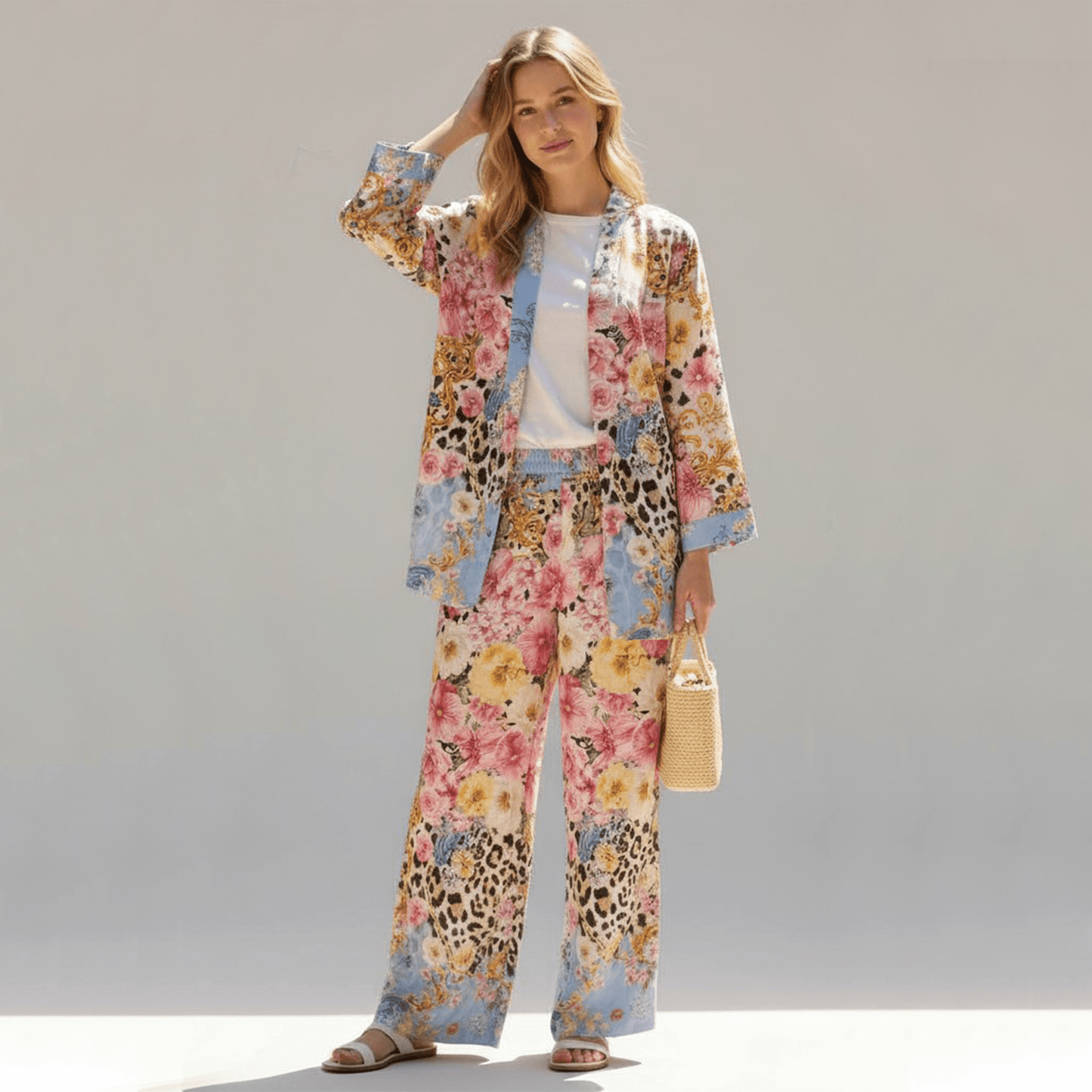 CALANTHA SOFT LINEN BLEND KIMONO PANTS SET