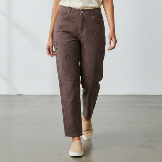 LILLIAN COTTON EMB BARREL PANTS