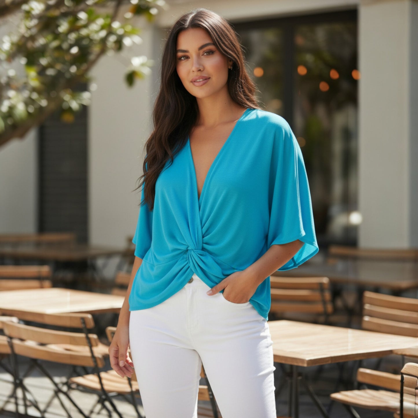 SATEEN KNIT ROUGEING TOP