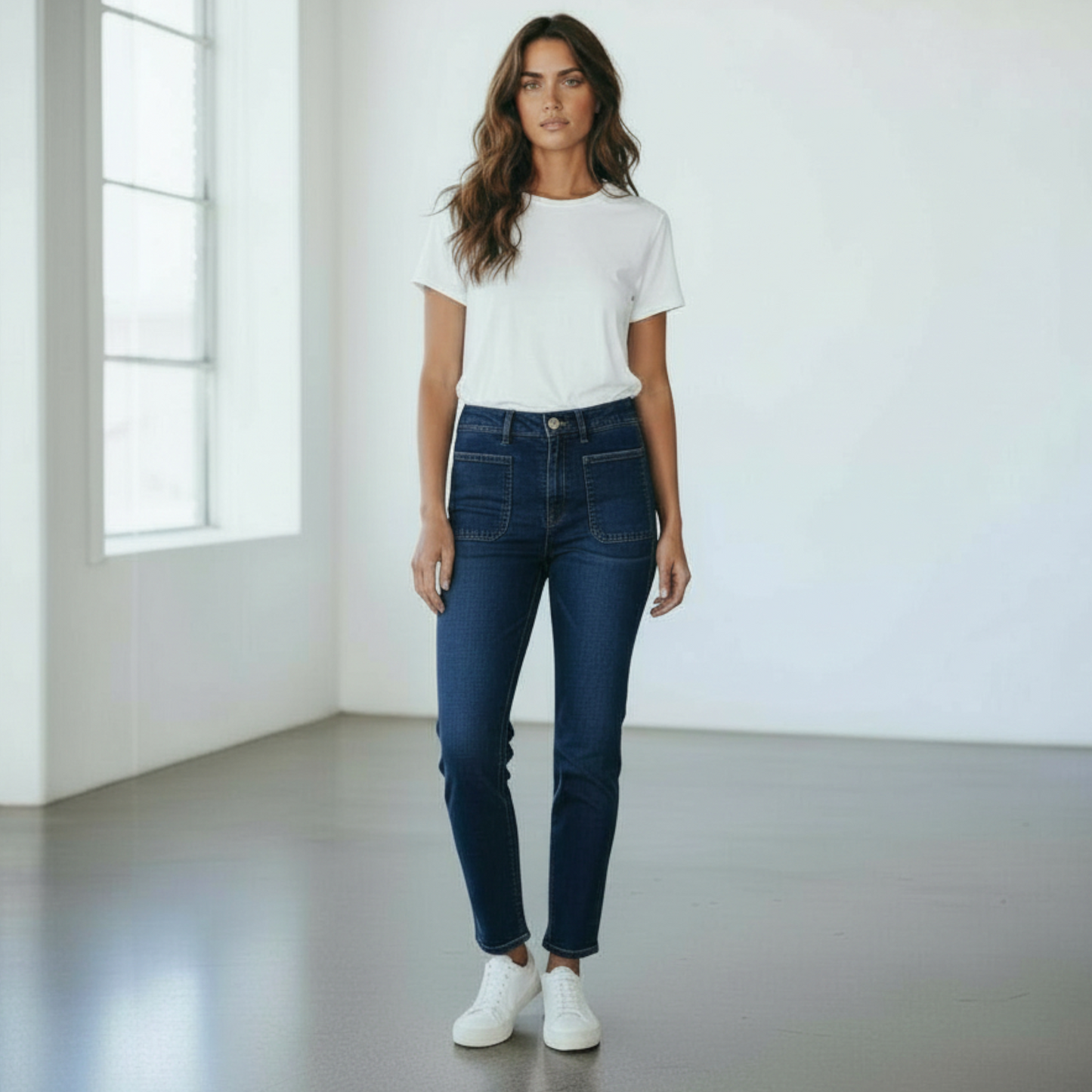 PAISLEY DENIM FRONT PATCH POCKET JEANS