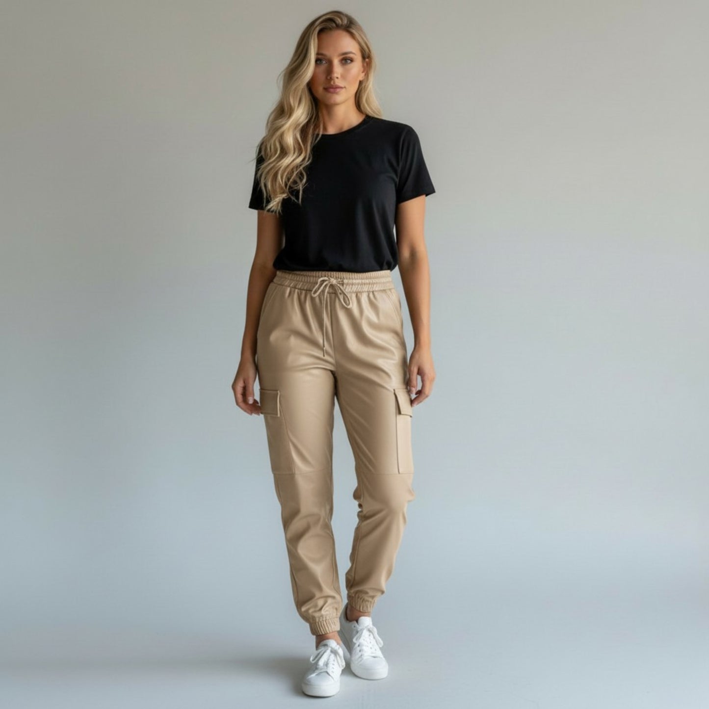 LEILANI VISCOSE ELASTANE LEATHER LOOK JOGGERS