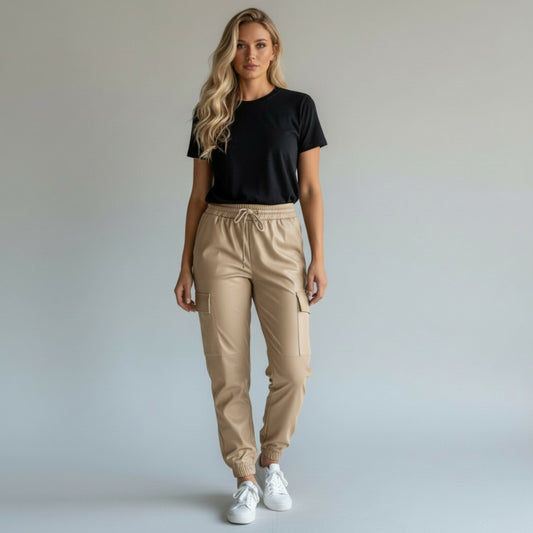 LEILANI VISCOSE ELASTANE LEATHER LOOK JOGGERS
