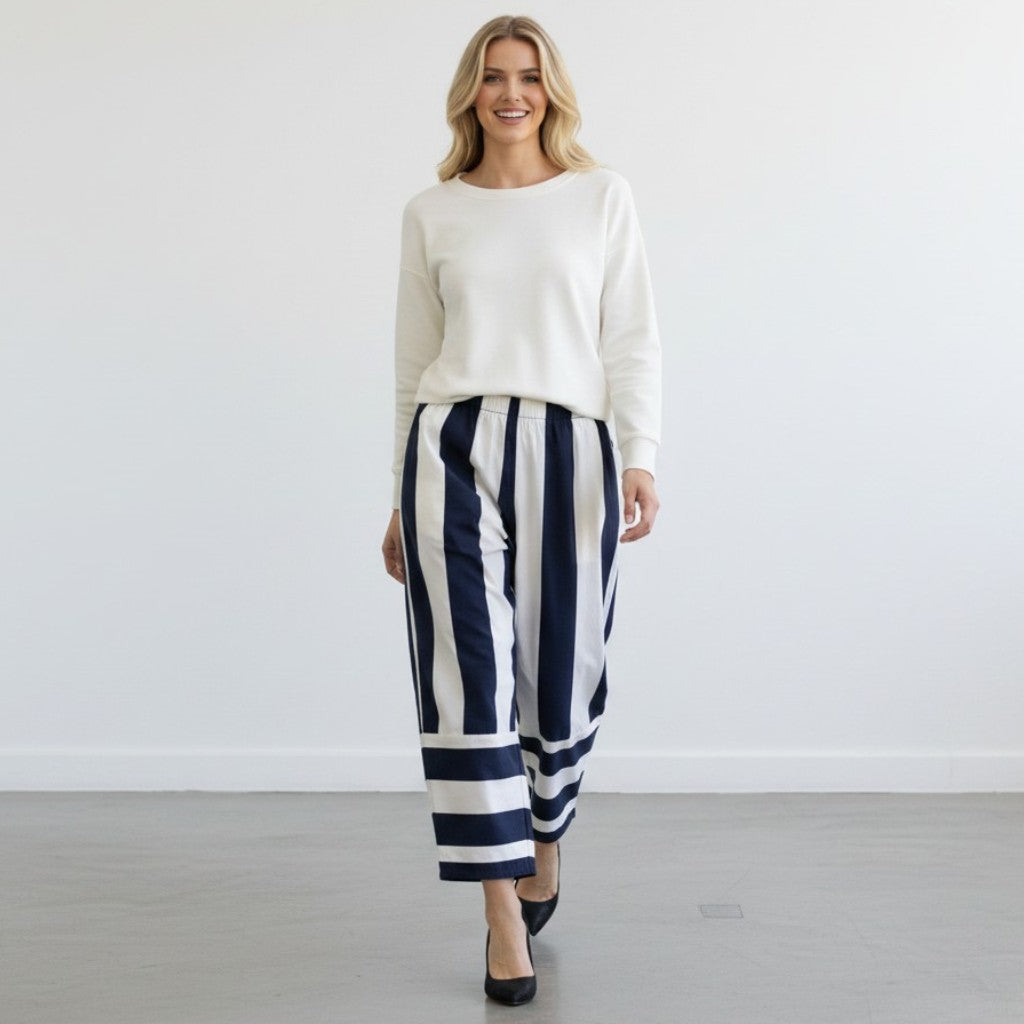 CATHERINE  COTTON STRIP PRINT BARREL PANTS