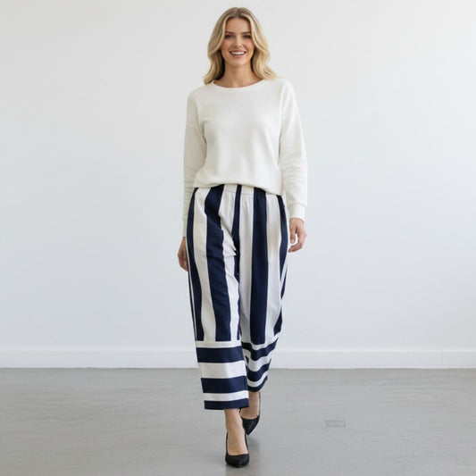 CATHERINE  COTTON STRIP PRINT BARREL PANTS