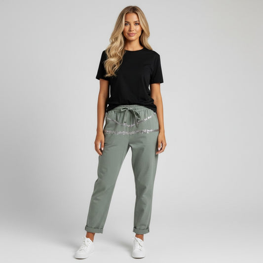 NOELIA COTTON ELASTANE FOIL PRINT PANTS