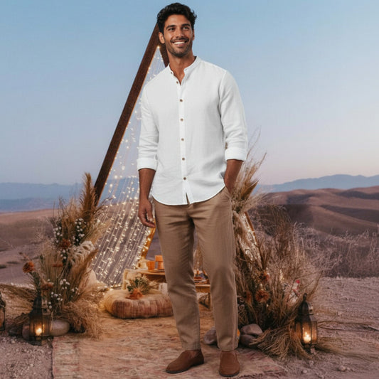 ANDREA MANDARIN COLLAR LINEN SHIRT