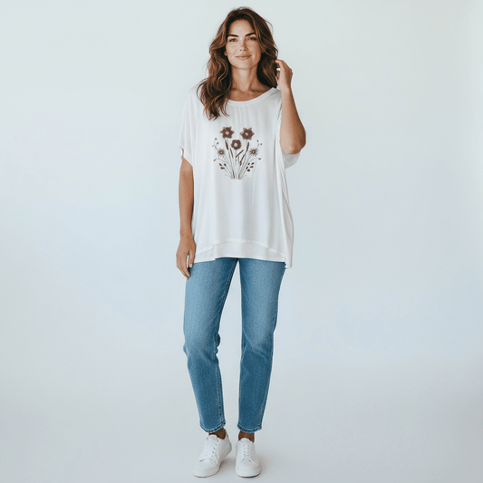 ZARIA SOFT KNIT VISCOSE FLOWER TOP