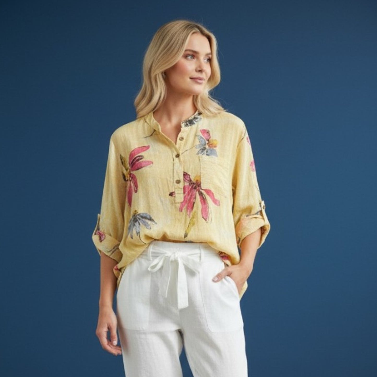 DYLAN COTTON FLORAL SEQUIN POCKET SHIRT