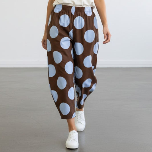 CONSTANCE COTTON POLKA DOT PRINT BARREL PANTS