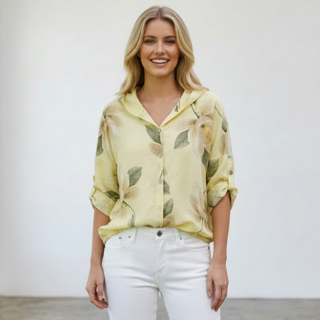 EMMELINE VISCOSE FLOWER PRINT DRAW STRING SHIRT