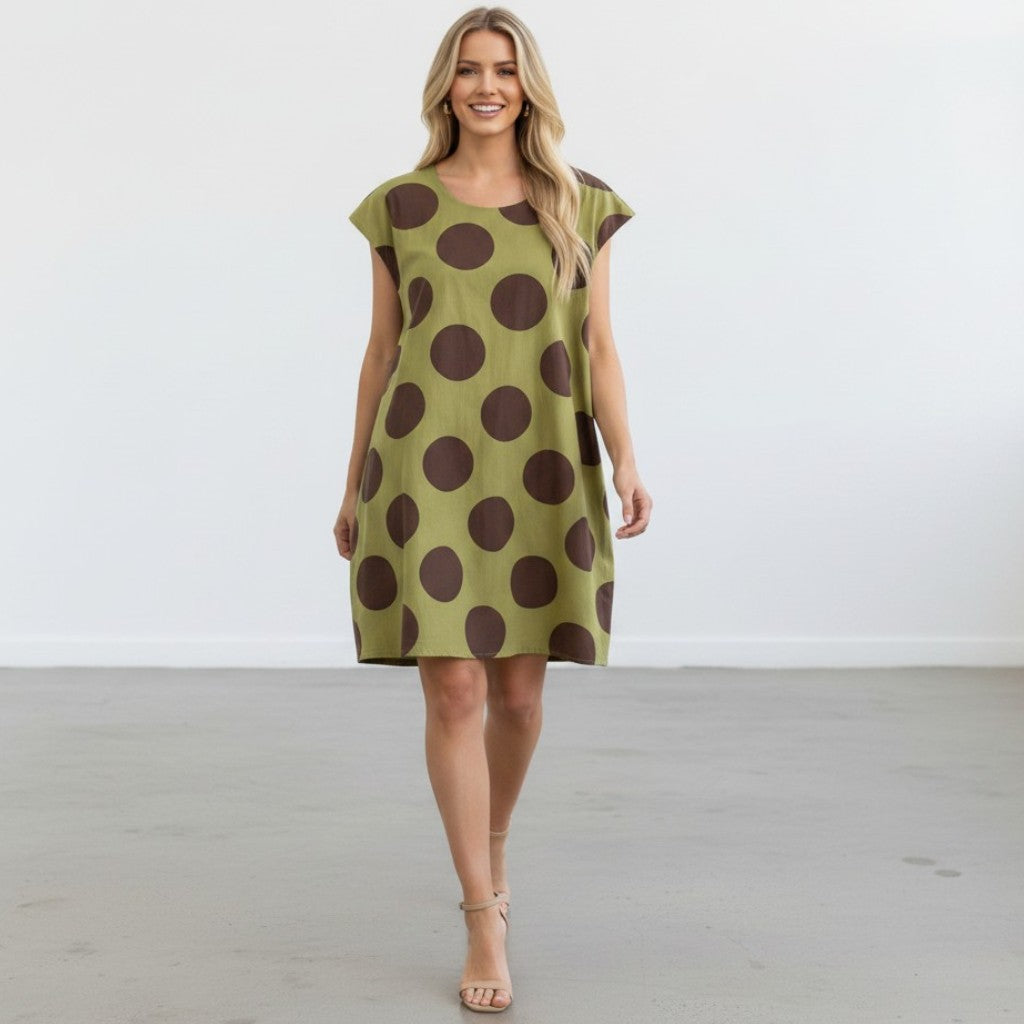 ETHEL COTTON POLKA DOT PRINT SHIFT DRESS