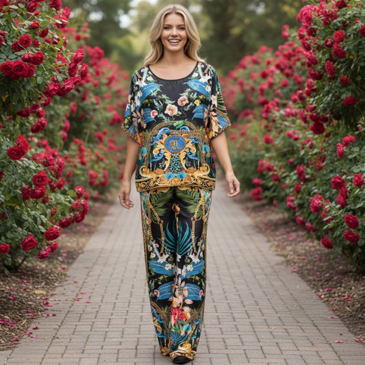VICTORIA SATIN TAPESTARY PRINT PANTS SET