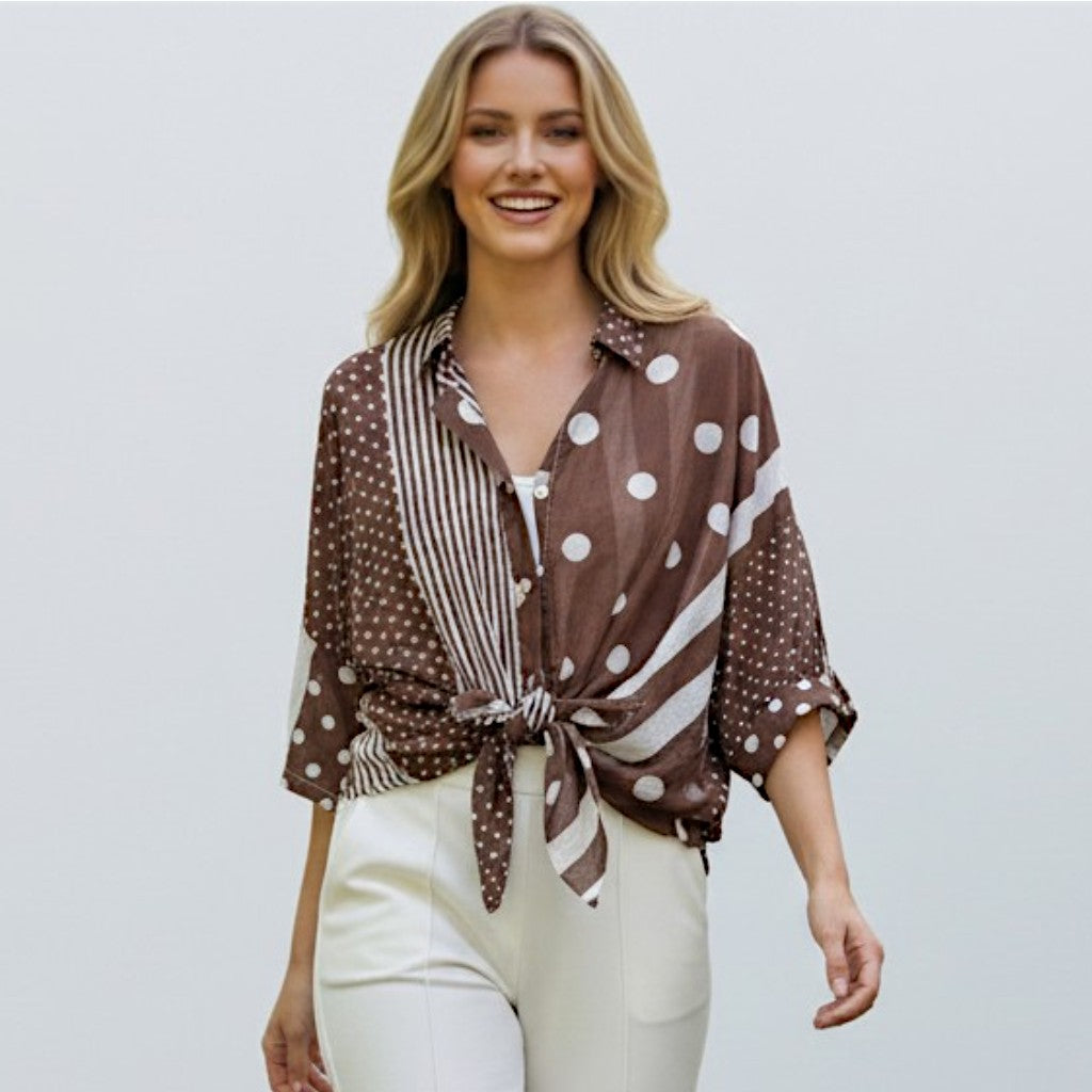SARAH COTTON MIX POLKA DOT SHIRT
