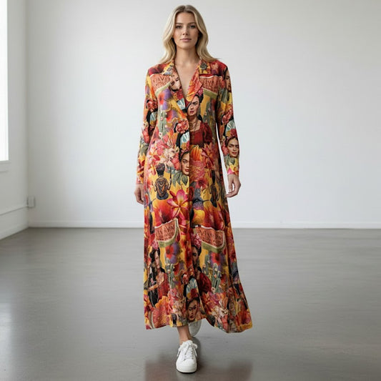 MAY VISCOSE PRINTED SHIRT LONG DRESS
