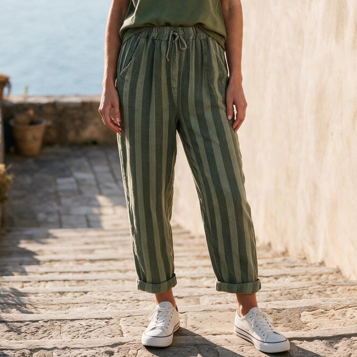ADELINA LINEN STRIPE PANTS