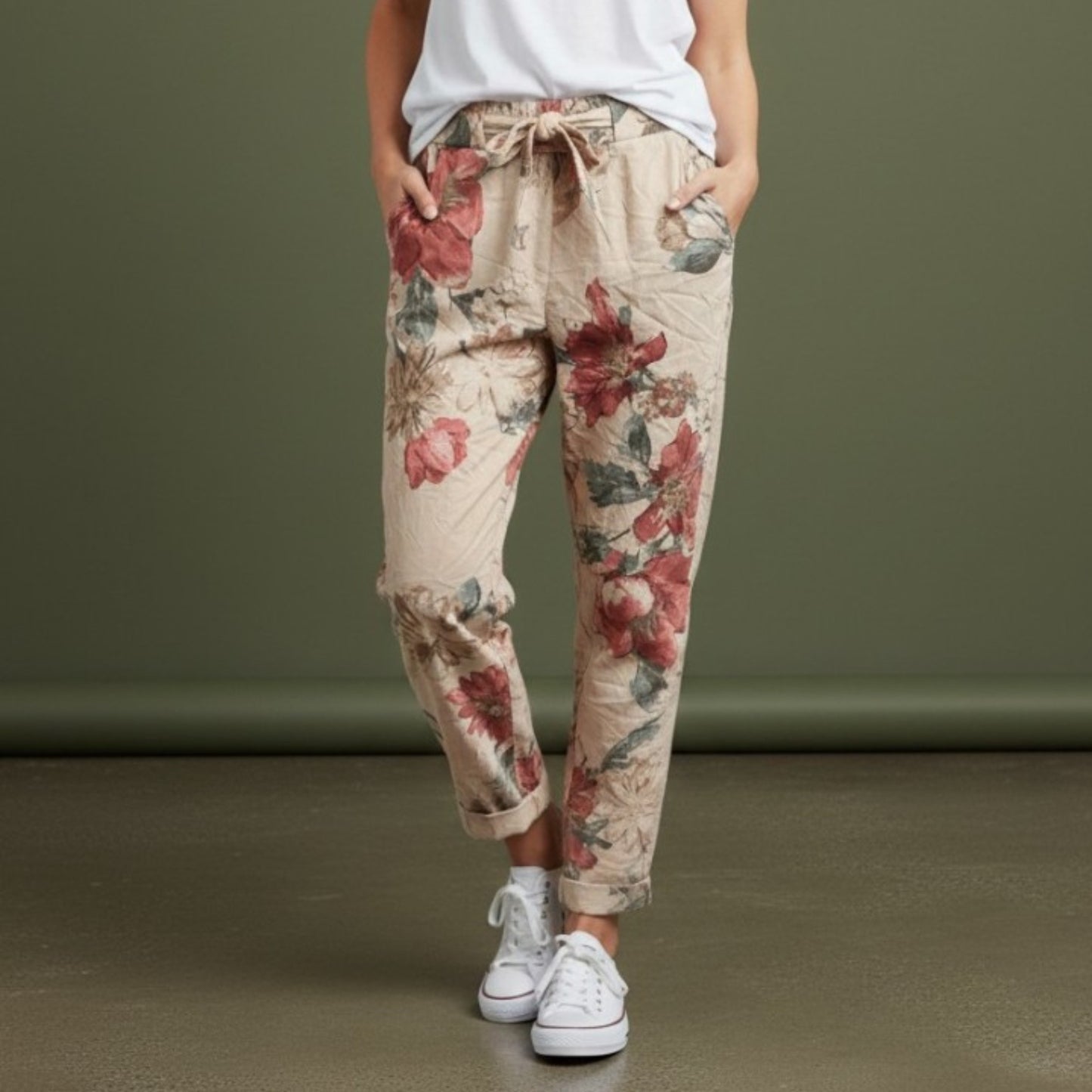 NADIA VISCOSE STRETCH FLOWER PANTS