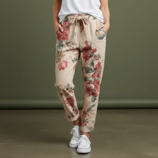 NADIA VISCOSE STRETCH FLOWER PANTS