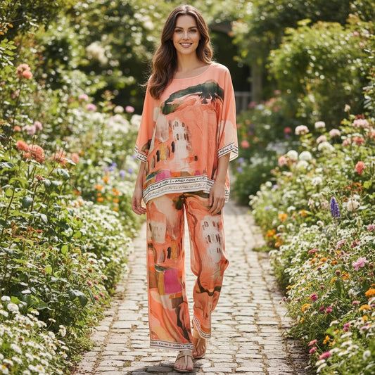 MARTHA SATIN HOLIDAY PRINT PANTS SET