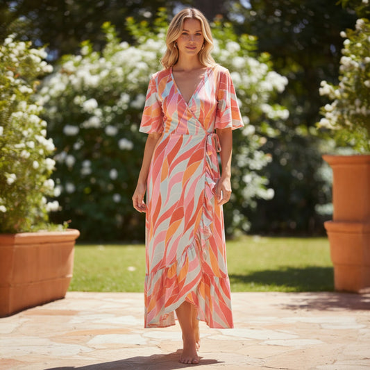 ARIANNA VISCOSE WRAP FRILL DRESS