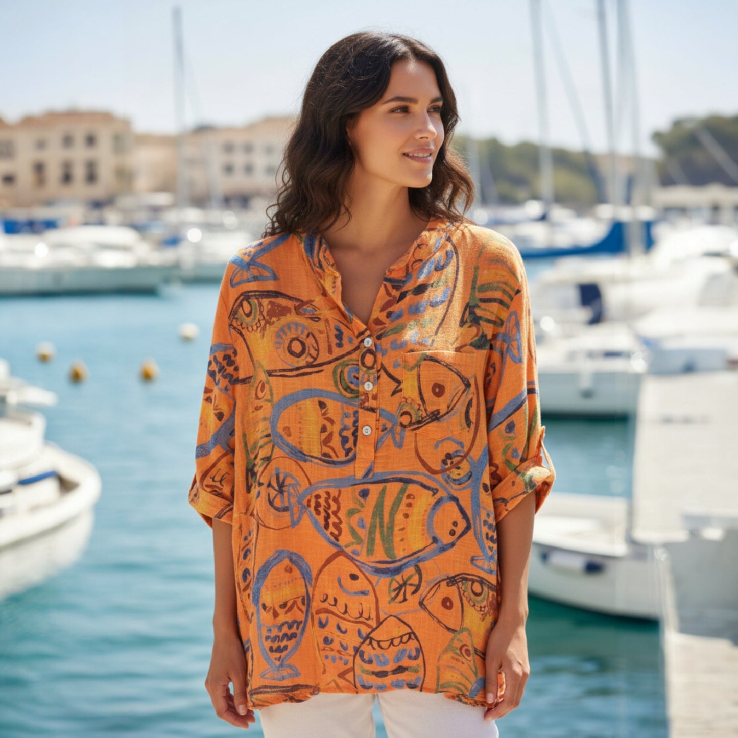 JIANNA SOFT COTTON HAPPY FISH SHIRT