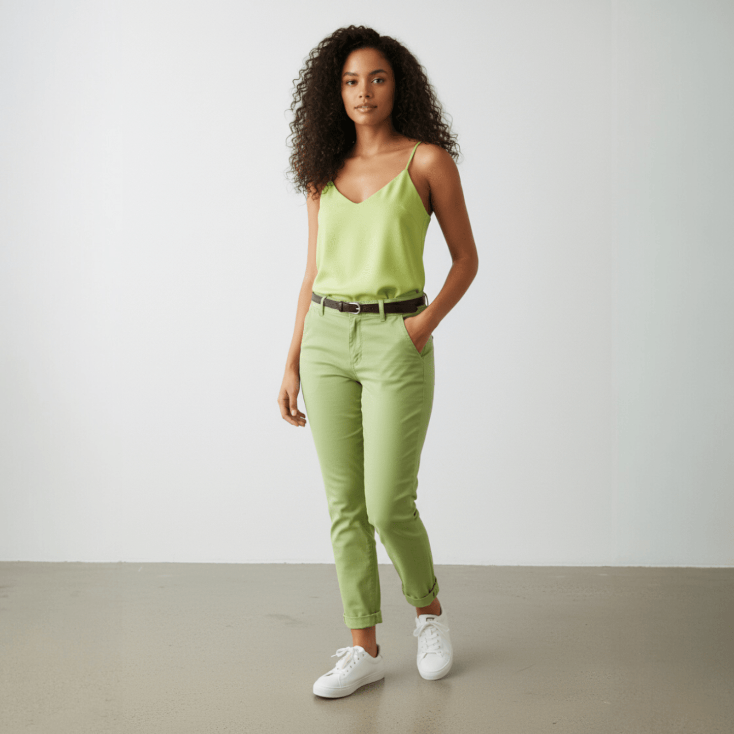 COTTON ELASTINE PLAIN PANTS WITH BELT