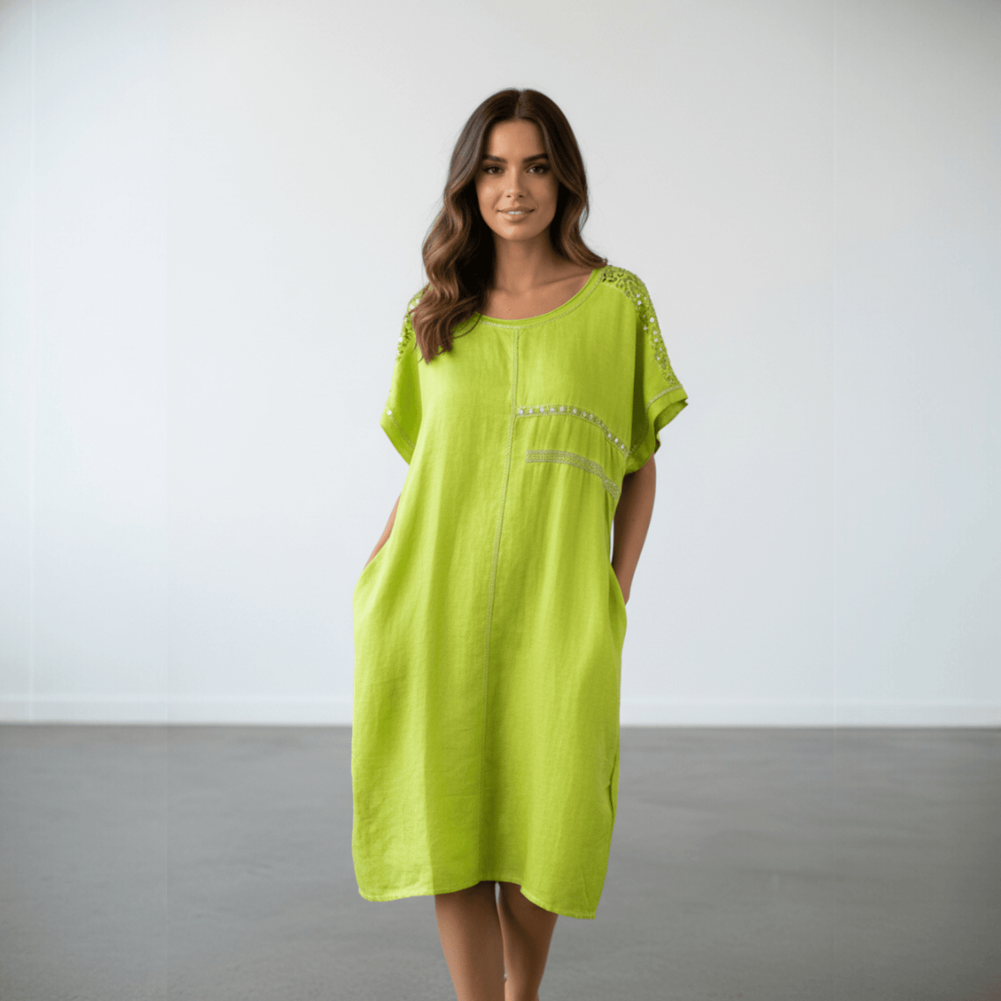 LINEN DRESS SEQUIN DETAIL