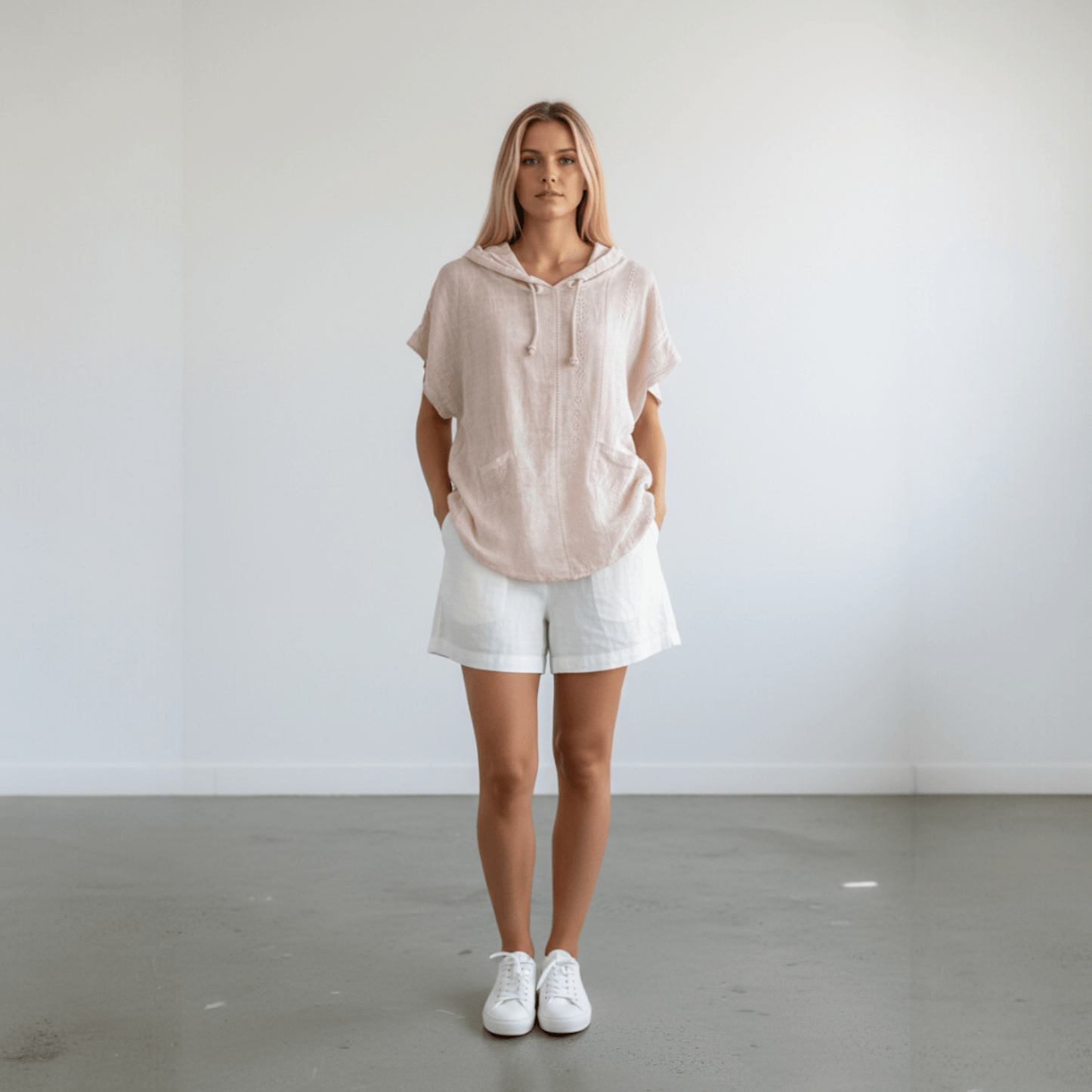 COTTON ANGLAISE MIX COT KNIT HOODIE TOP