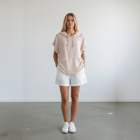 COTTON ANGLAISE MIX COT KNIT HOODIE TOP