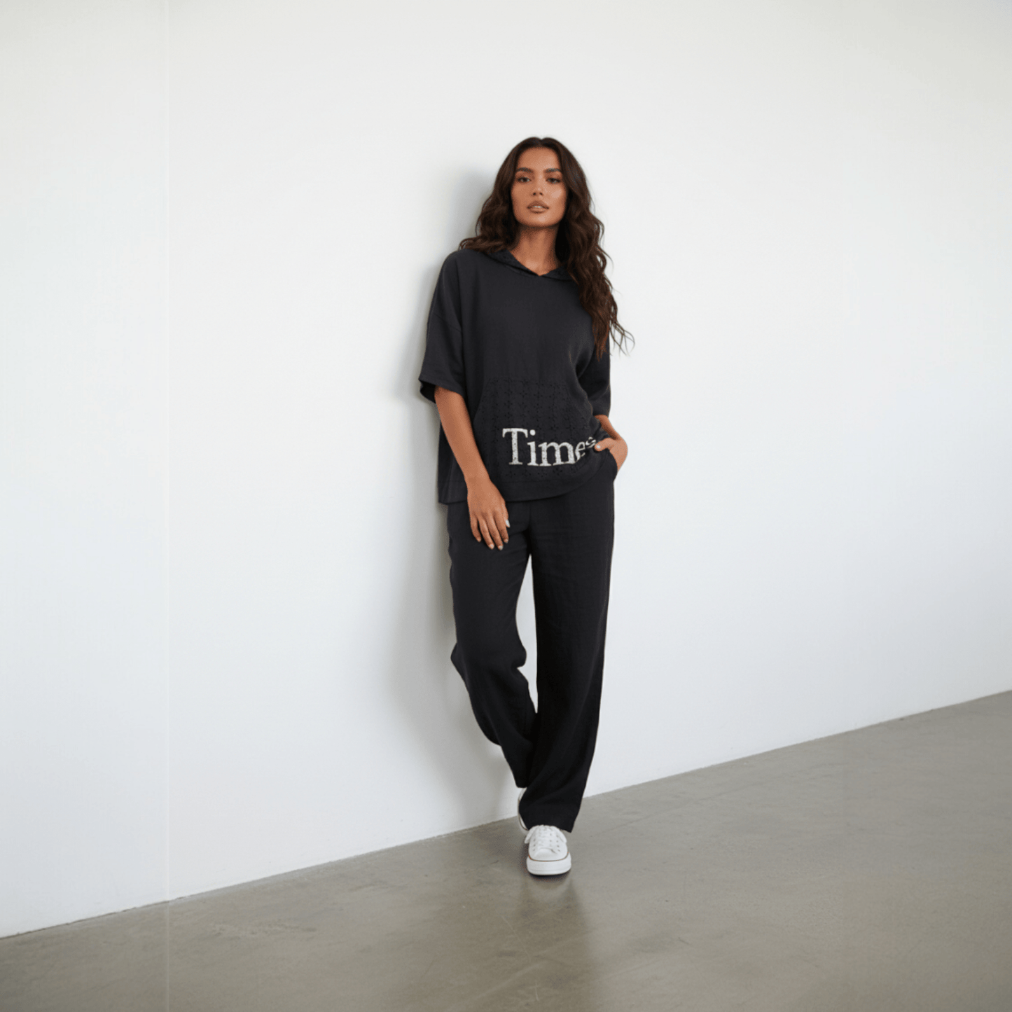 COTTON ANGLAISE LIGHT KNIT TIMES PRINT TOP