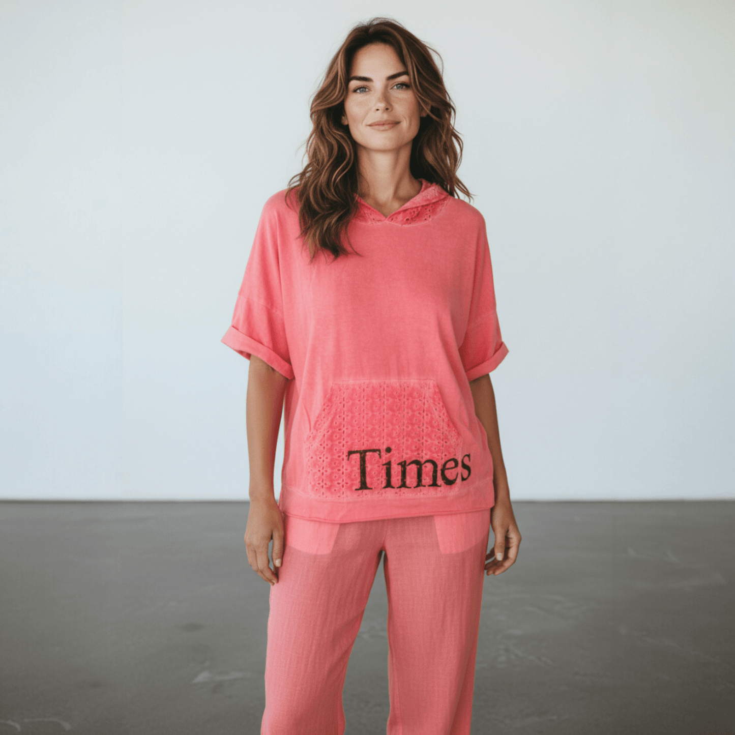 COTTON ANGLAISE LIGHT KNIT TIMES PRINT TOP