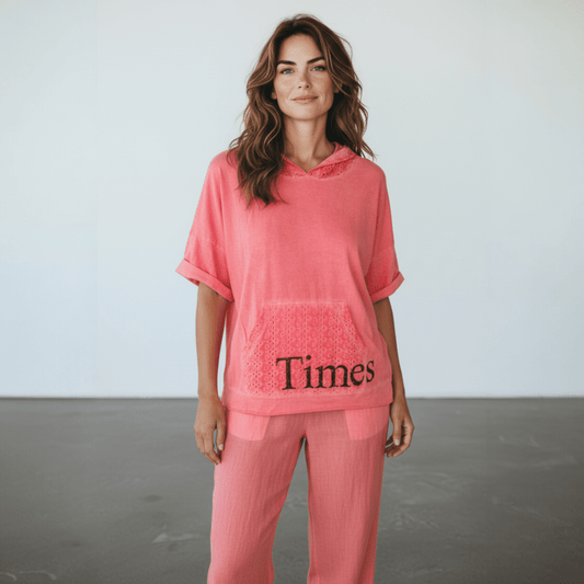 COTTON ANGLAISE LIGHT KNIT TIMES PRINT TOP