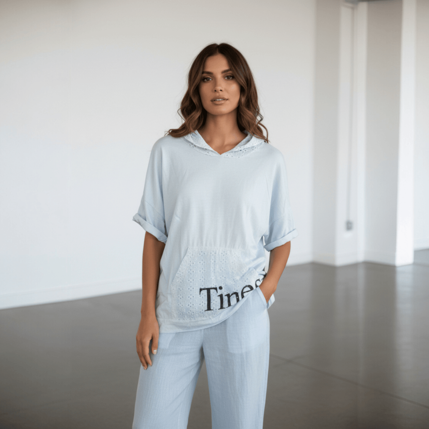 COTTON ANGLAISE LIGHT KNIT TIMES PRINT TOP