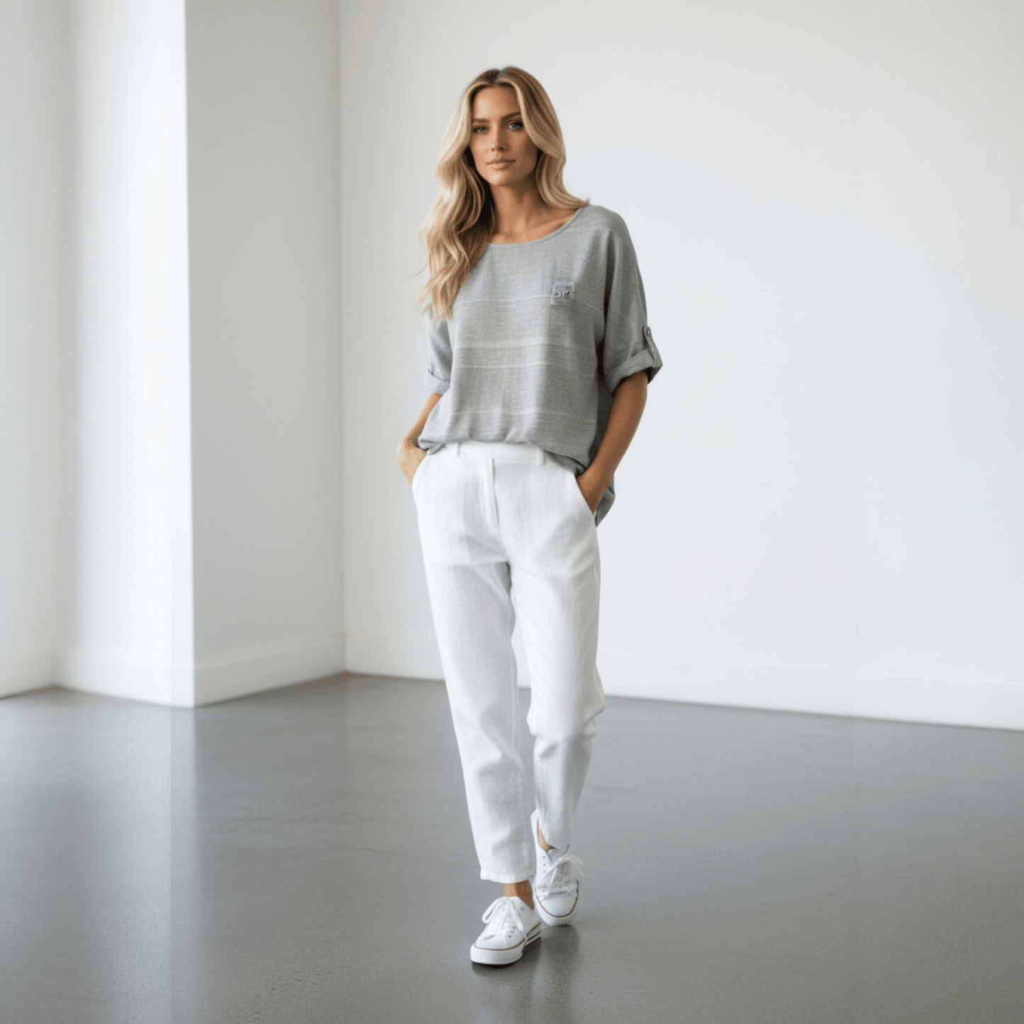 COTTON KNIT FRONT WOVEN TOP