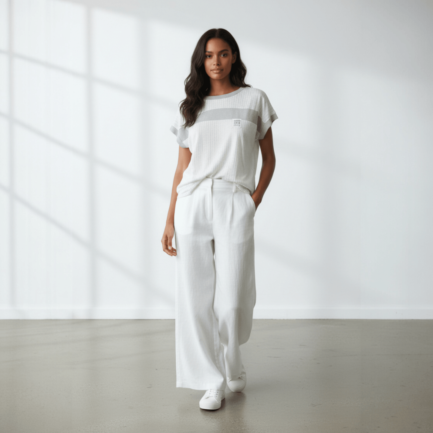 COTTON KNIT FRONT WOVEN TOP