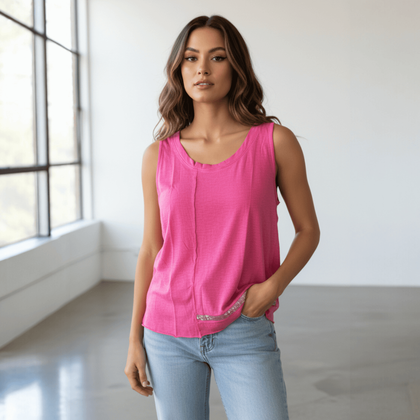 COTTON KNIT VEST SEQUIN DETAIL