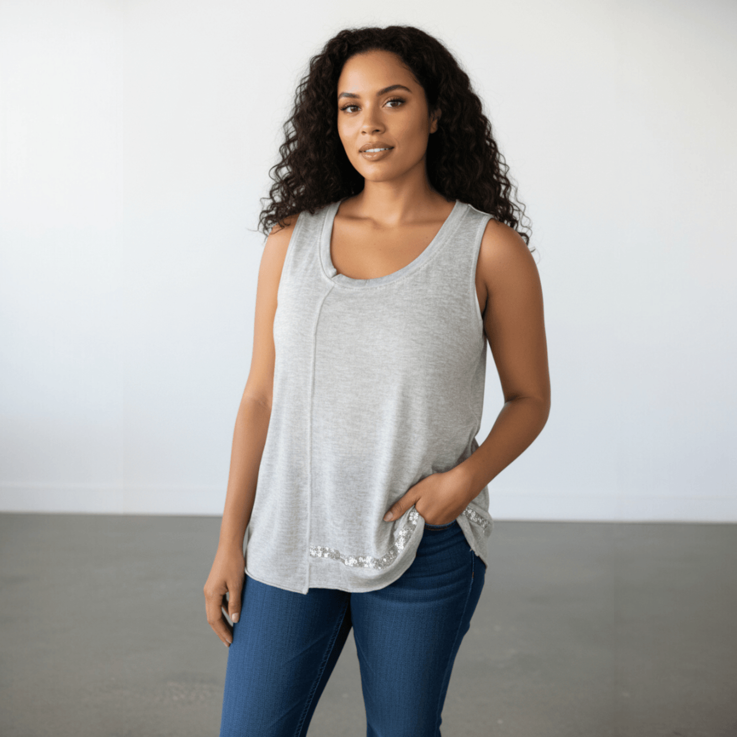 COTTON KNIT VEST SEQUIN DETAIL