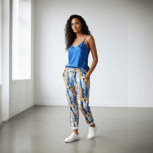 STRETCH ANIMAL PATCH PRINT PANTS
