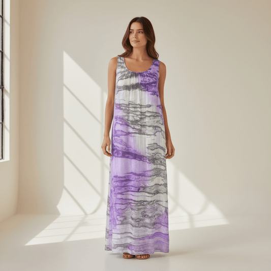 SILK TIE DYE VEST MAXI DRESS