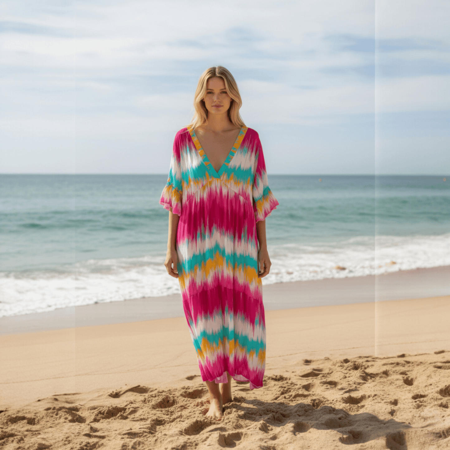 VISCOSE FLARE SLEEVE SUN DRESS