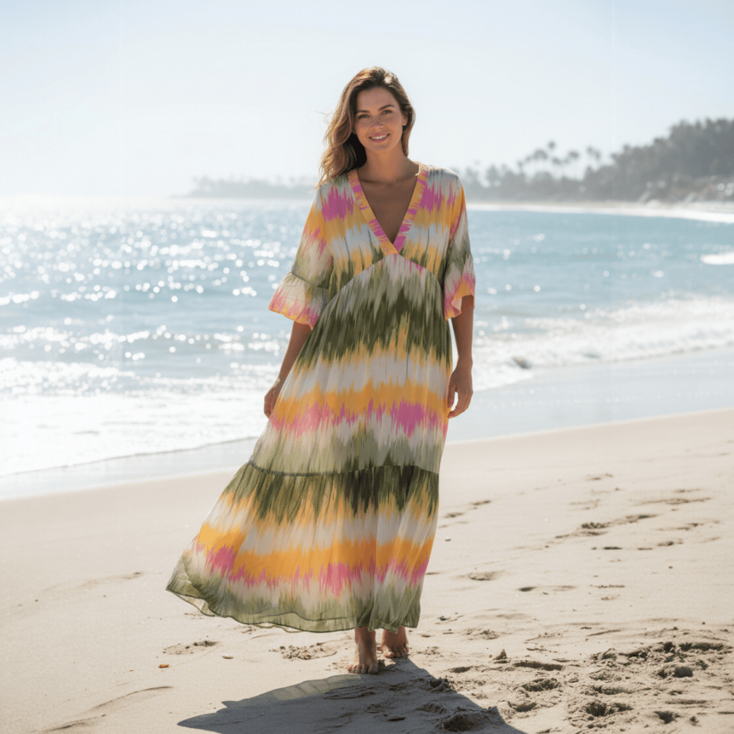 VISCOSE FLARE SLEEVE SUN DRESS