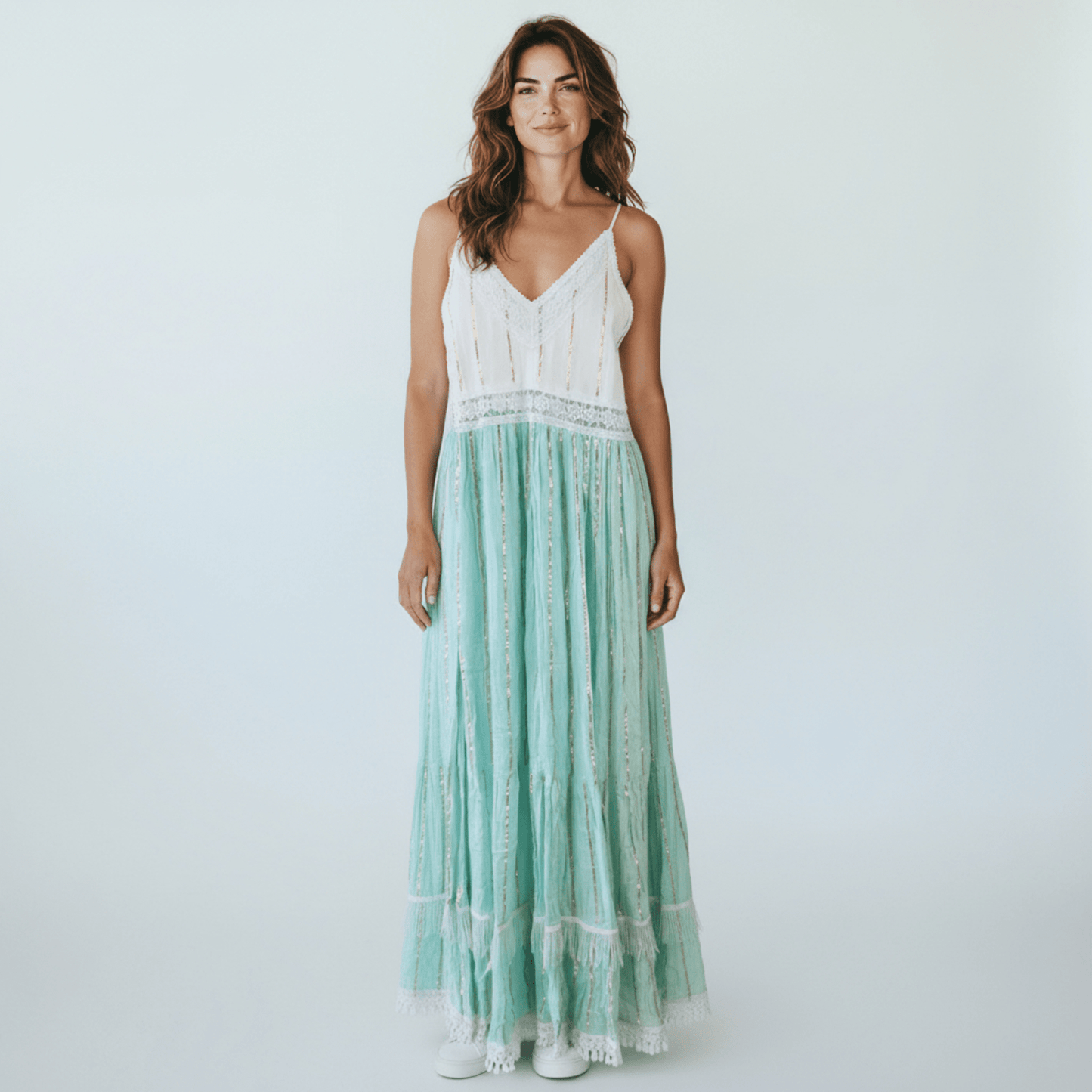 NUALA VISCOSE LUREX MAXI DRESS