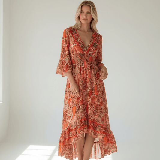ELARA POLYSILK HIGH LOW KIMONO DRESS