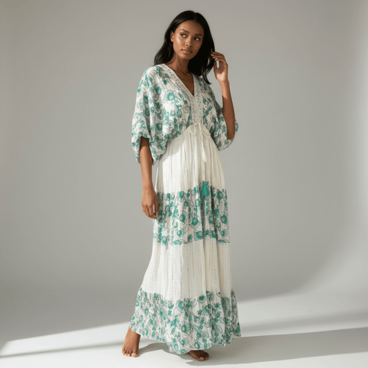 ZELIA VISCOSE LUREX PRINTED KIMONO DRESS