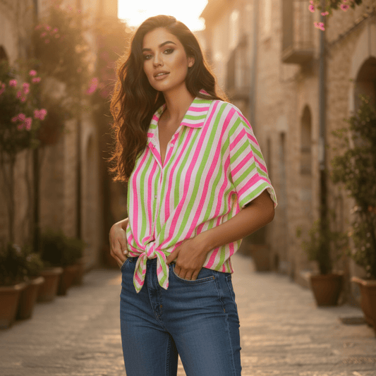 ANNIKA COTTON NEON STRIPE SHIRT