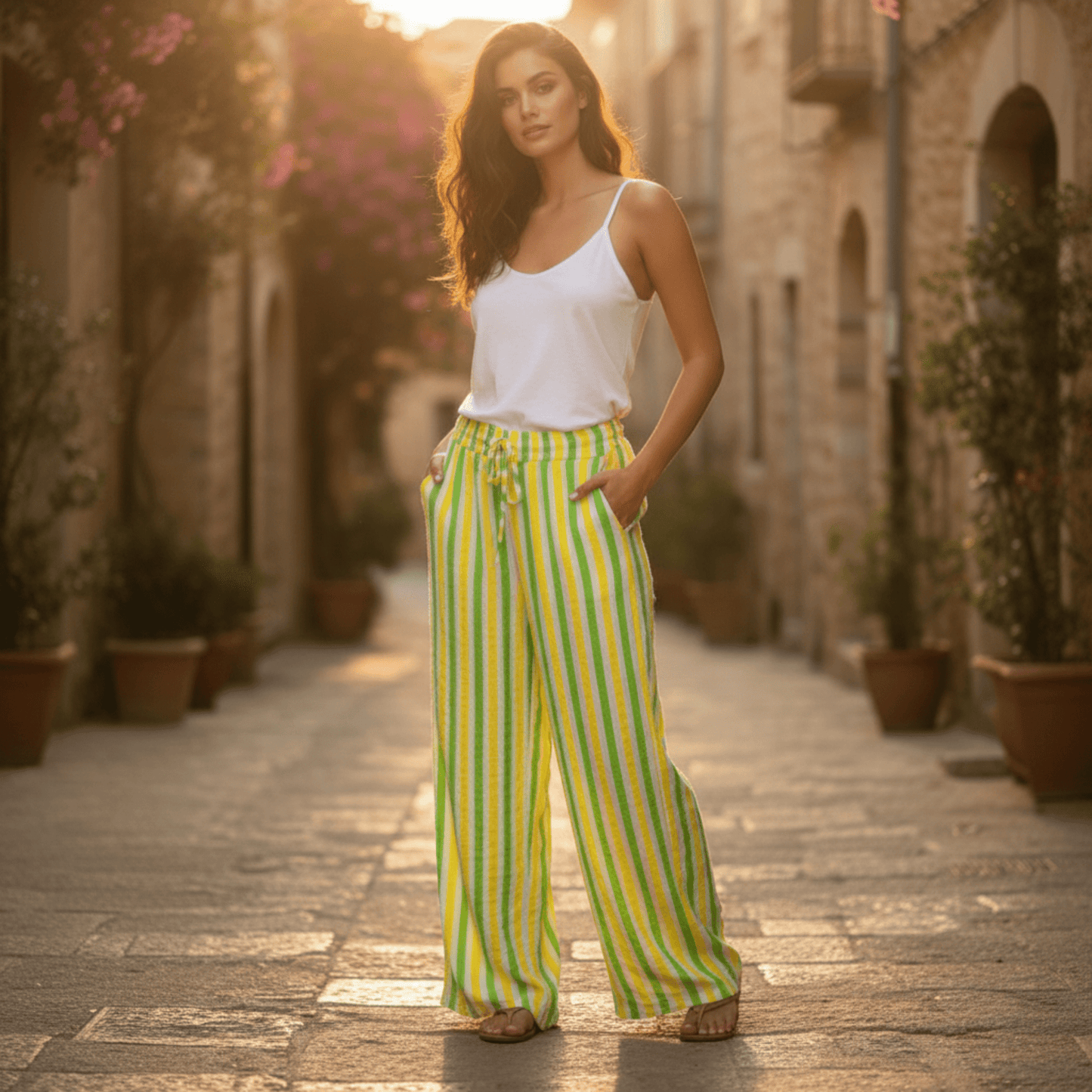 LANEY COTTON STRIPE WIDE LEG PANTS