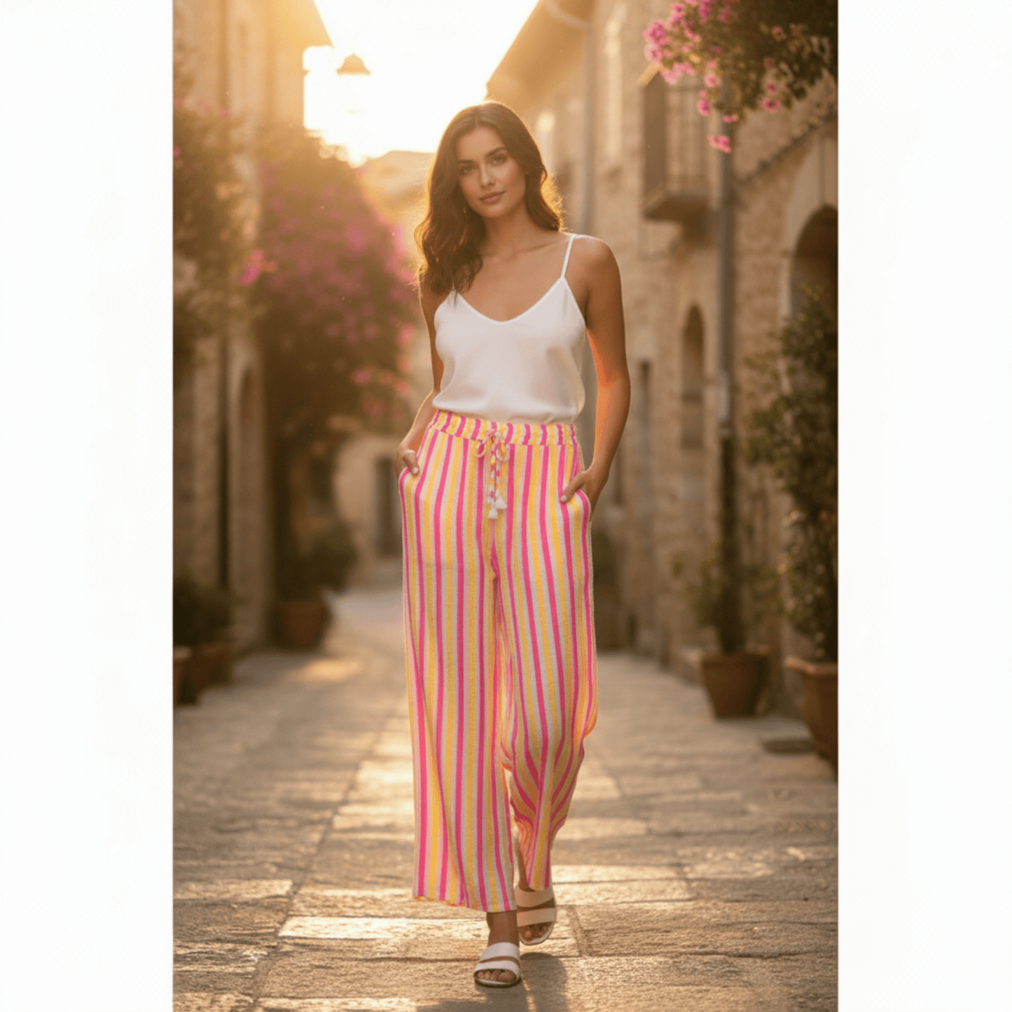 LANEY COTTON STRIPE WIDE LEG PANTS